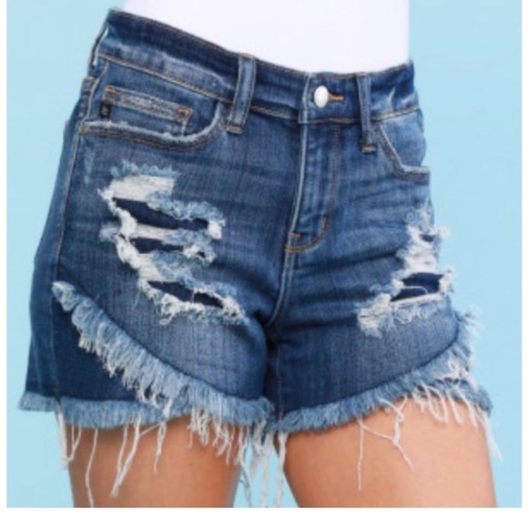 Judy Blue Tulip Distressed Jean Shorts Layered Leg Size Medium - Picture 8 of 11